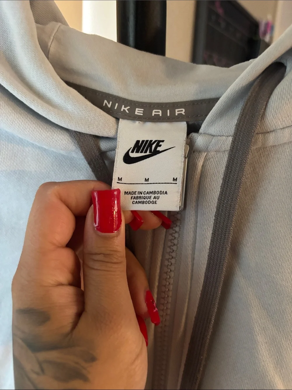 Nike Women’s Light Blue with Gray Lining Cropped Air Zip-Up Hoodie